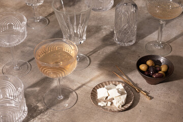 Sparkling White Wine  served with feta and olives.