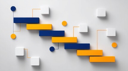 White, orange, and blue block staircase representing fintech user sentiment timeline for financial strategy development
