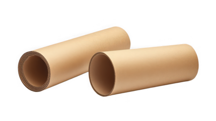 Two cardboard tubes isolated on a black background showing the texture and circular shape of the tubes