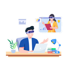 Virtual reality meeting collaboration and teamwork in the office.