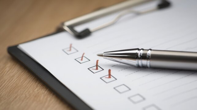Governance evaluation checklist icon concept featuring a pen and paper to represent assessment and evaluation processes