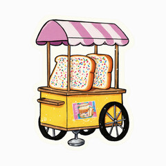 Cartoon food cart with colorful sprinkles on toast and striped awning