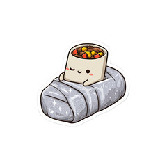 Cute cartoon burrito character resting in foil
