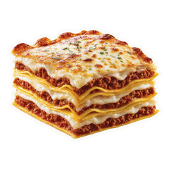Delicious layered lasagna with melted cheese and herbs on a green background