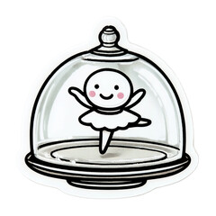 Cute cartoon character in a glass dome with a tutu