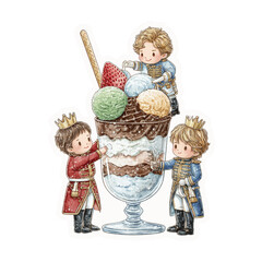 Chibi Princes Decorating a Giant Ice Cream Parfait