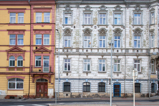 House facade with old houses and many windows