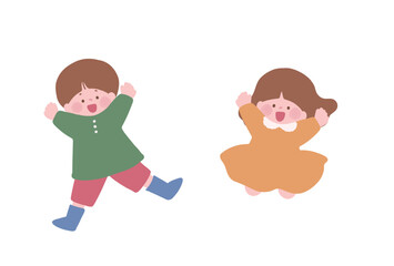 笑顔でジャンプしている　男の子と女の子