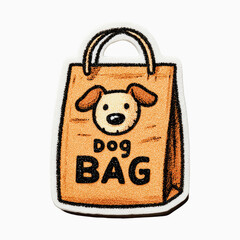 Cute dog face on a brown paper bag with text 'dog BAG'