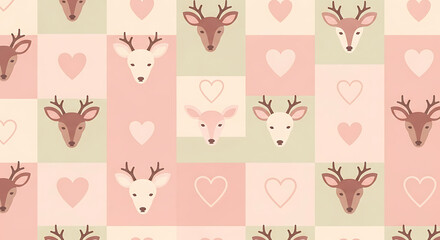 Cute Deer and Hearts Pattern for Valentines Day.