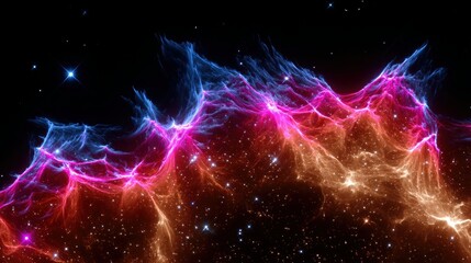 Obraz premium A vibrant image of a nebula in space, with glowing colors, stars, and an ethereal atmosphere.