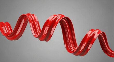 Abstract Red Ribbon Swirl Against a Neutral Gray Background.