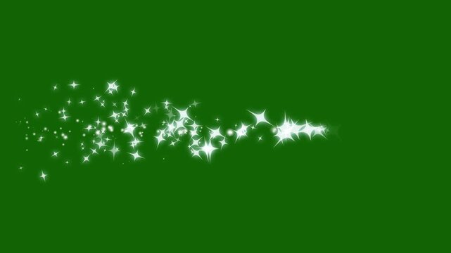 particle magic tail sparkling glitter star, blinking cartoon stars, 4k star sparkle vector doodles, glowing light effect, retro shine movement, flat green screen twinkle