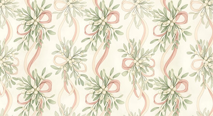 Fototapeta premium Elegant Floral Bouquet Seamless Pattern with Ribbons.
