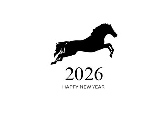 Korean New Year. 2026, the Year of the Red Horse. Traditional brush painting. Translation: 