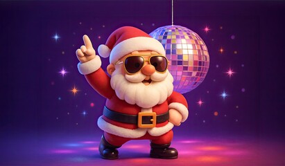 Cute Cartoon Santa Claus Dancing a a Disco
