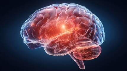 Detailed representation of a human brain featuring neural connections and cognitive functions within a conceptual framework