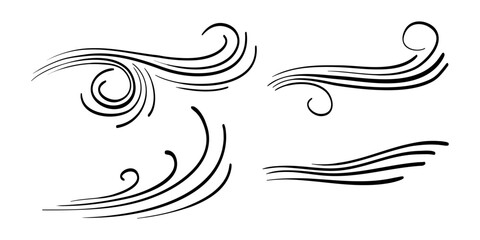 Fototapeta premium hand drawn set wind doodle blow, gust design isolated on white background