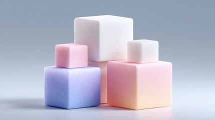 Three cubes of soap in a conceptual portfolio allocation grid with layered geometric design for visual data assessment