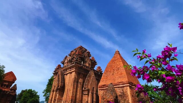 Nha Trang, Vietnam - September 17, 2025: View of the Po Nagar Cham Tower Complex, dedicated to Hindu and Buddhist deities. Close-up of the ancient temple towers. Legacy of the Champa civilization.	
