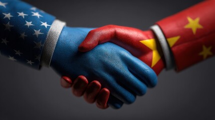 Individual shaking hands with chinese flag illustrating cooperation and risk spectrum in usa china trade relations