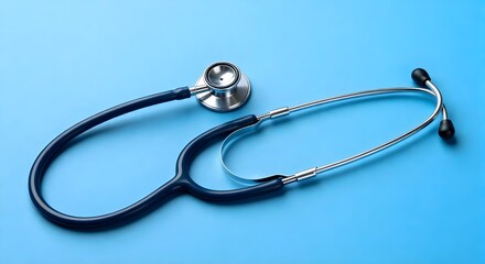 One stethoscope on blue background. Medical tool