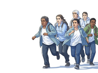 Group of People Running in Fear Illustration.