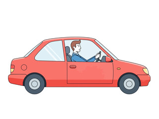 Naklejka premium Illustration of a Man Driving a Red Car.