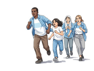 Group of People Running in Panic Illustration.