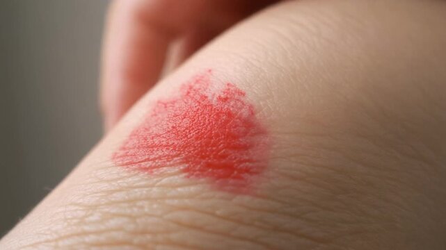 close up of a hand scratching itchy skin and leaving visible red marks