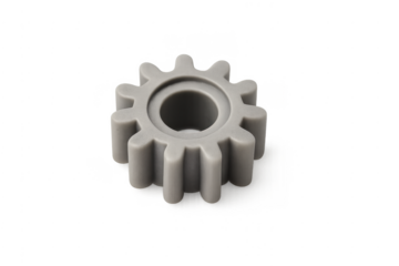 Gray plastic gear part representing mechanical engineering technology