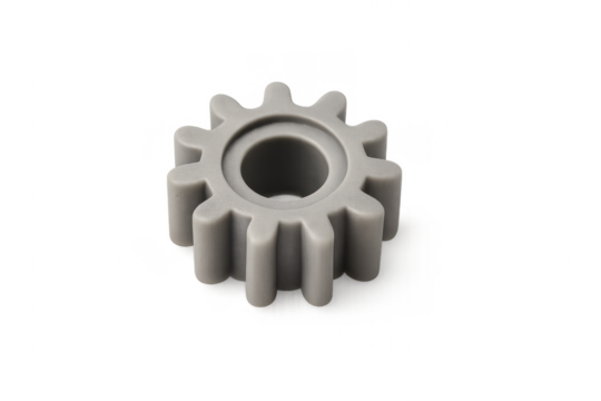Gray plastic gear part representing mechanical engineering technology