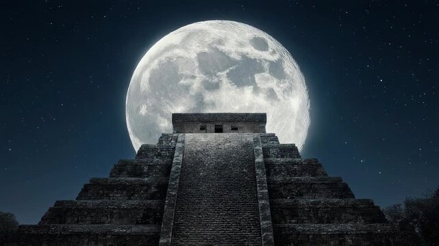 Mystical Mayan Pyramid Under the Moonlit Sky - Ancient Wonders.