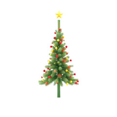 Fototapeta premium Festive Christmas Tree Decorated with Red and Yellow Baubles and a Star Topper, Isolated On Transparent Background, A Symbol of Holiday Cheer and Celebration