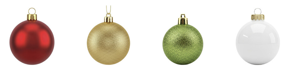 Collection of Red Gold Green White Christmas Balls on Transparent Background PNG Image