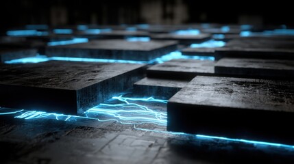 A collection of glowing blue blocks symbolizing advanced ai stock trading strategy roadmap concept for investors