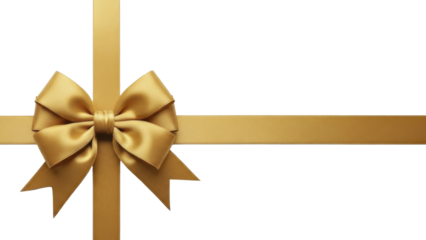  Golden Christmas Gift Ribbon Bow on a Transparent Background PNG Image