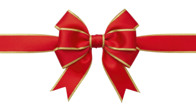 Festive Red Gold Ribbon Bow Christmas Gifting on a Transparent Background PNG image
