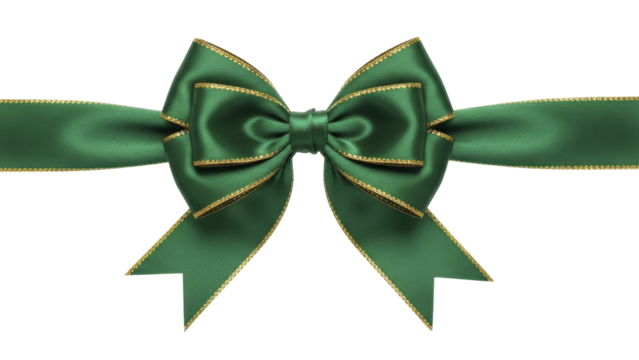 Green Christmas Gift Bow with Gold Trim on a Transparent Background PNG Image