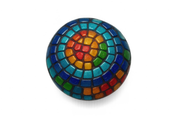 Mosaic sphere with colorful rainbow tiles on transparent background