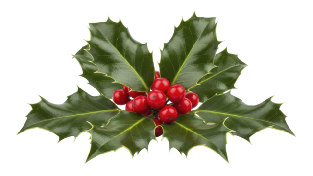 Christmas holly leaves with red berries on a transparent background PNG file