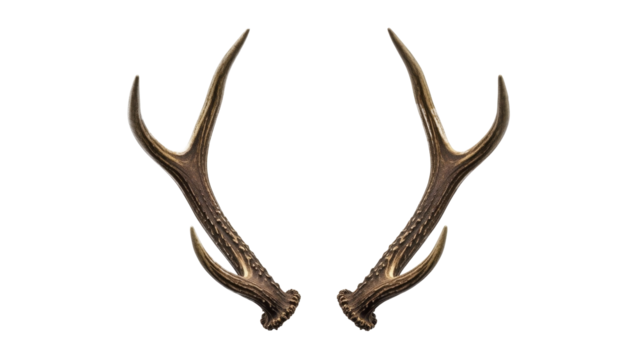Two symmetrical deer antlers with rugged texture on a transparent background PNG image PNG file