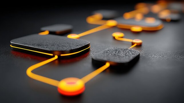 A collection of orange and black objects representing components of an ai trading bot roadmap structured plan concept