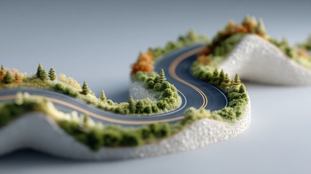 A scenic road surrounded by lush trees illustrating the journey of an ai trading roadmap concept towards evolution