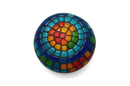 Mosaic sphere with colorful rainbow tiles on transparent background