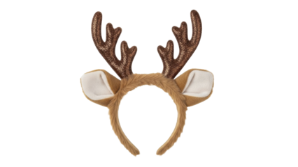 Reindeer Antler Headband with Glitter Ears on a transparent background PNG image PNG file