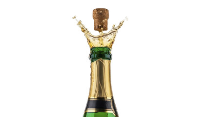Champagne bottle popping cork flying liquid splash on transparent background PNG image PNG file