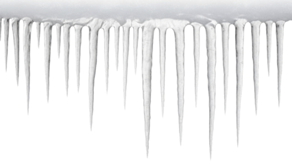 Many frosty natural icicles hanging, on a transparent background, PNG image, PNG file