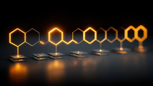 A set of glowing cells forming a unique design representing a blockchain scalability roadmap icon concept for financial insights