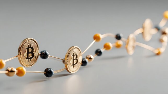 A physical bitcoin positioned on a table representing a blockchain scalability roadmap icon concept for financial growth